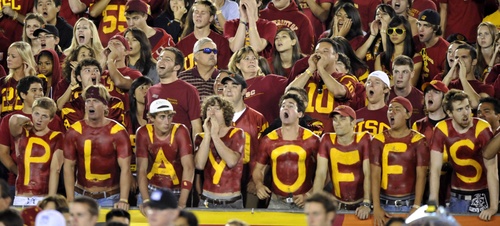 USC fans show their support for a playoff system.