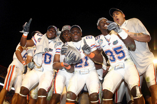 The Florida Gators celebrate winning the BCS National Championship for the 2008-2009 season on Jan. 8, 2009.